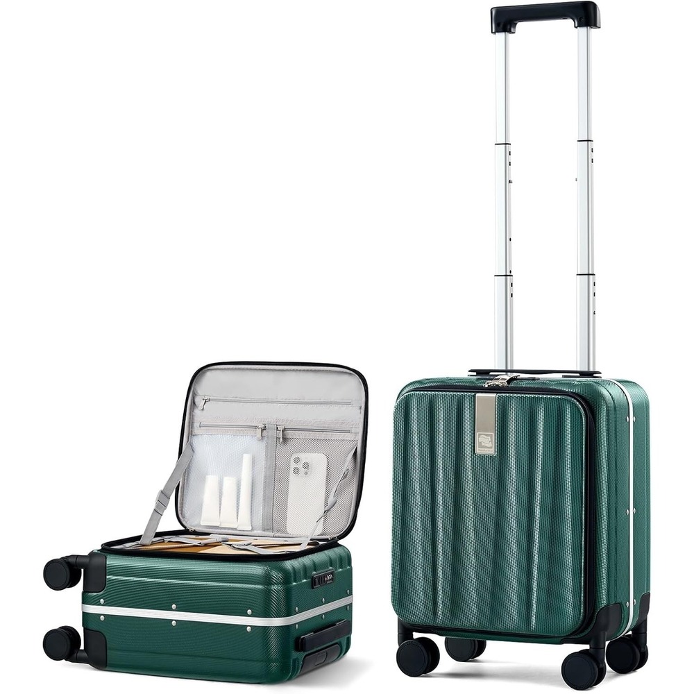 Hanke 16in Underseat Carry‎ On Luggage Hardshell Top Opening 26.2L Dark Green